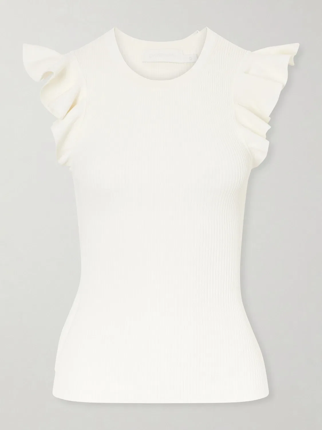 Вязаный топ Aster Frill Racer в рубчик ZIMMERMANN, белый