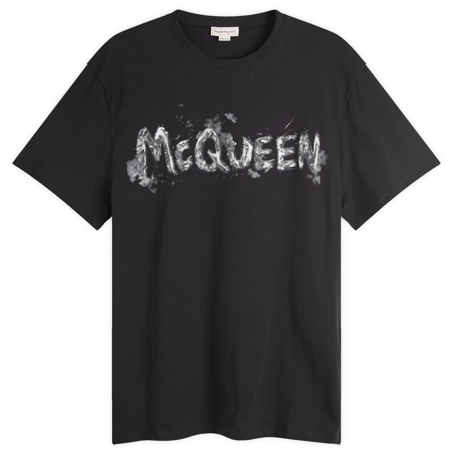 

Футболка Alexander Mcqueen Waxed Floral Graffiti Print T-Shirt, цвет Black & Grey