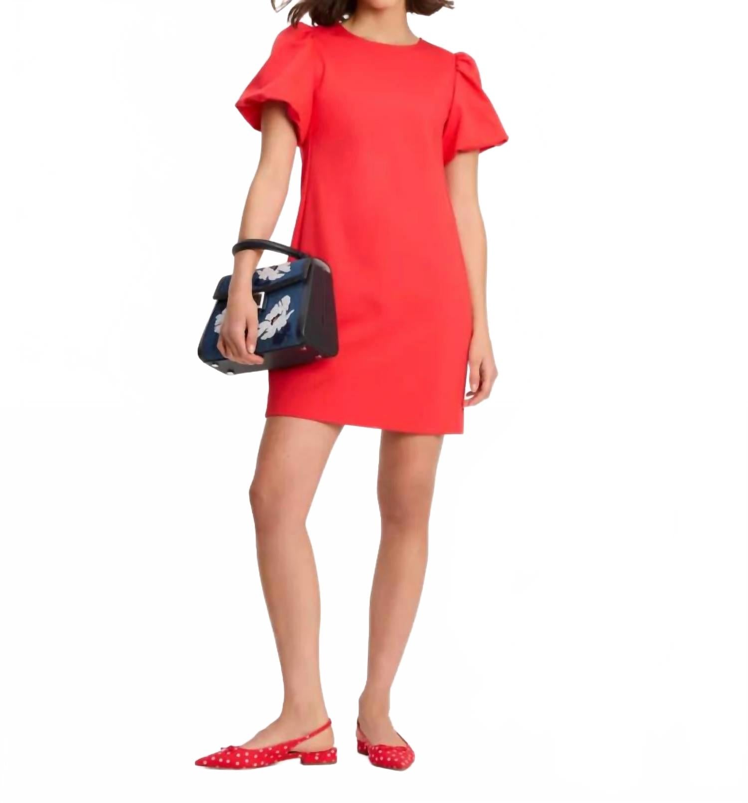 

Kate Spade Мини-платье с короткими рукавами и пышными рукавами из ткани понте, красное