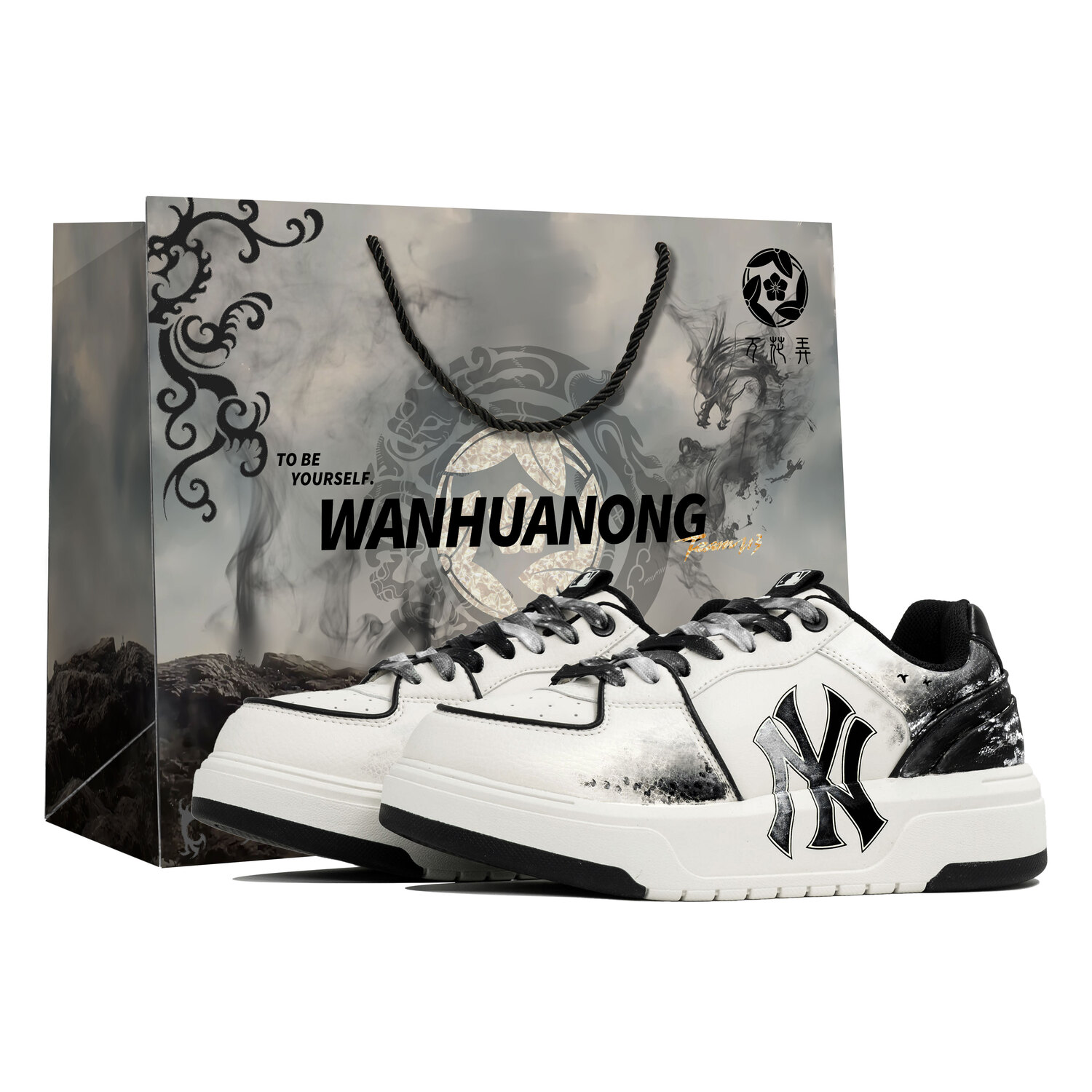 

MLB Chunky Liner PU Kaleidoscope, Dawn, Shopping Bag Abrasion Resistant Low top Skateboard Shoes Unisex черный белый