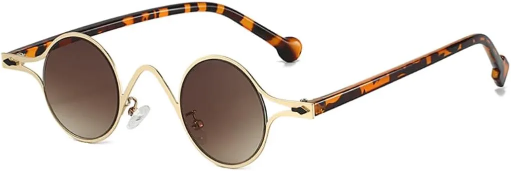 

Модные маленькие круглые металлические мужские солнцезащитные очки в стиле ретро с заклепками, панк, градиентные очки UV400 для женщин TVTBBVV, Leopard Tea Gradient