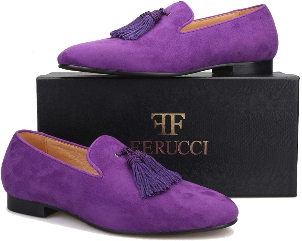 FERUCCI Men Purple Suede Slippers Loafers Flat with Big Purple Tassel — фото 2