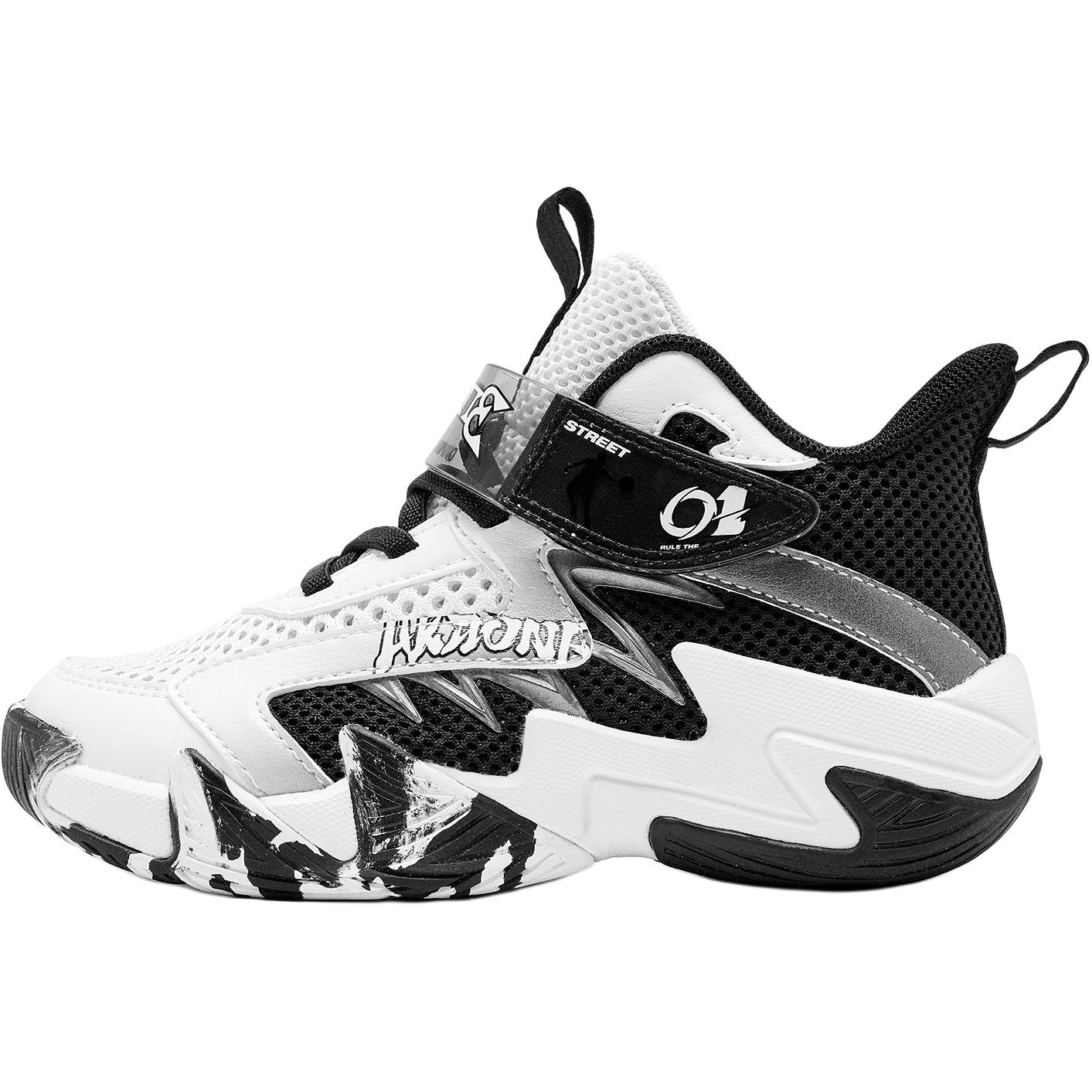

QIAODAN Детские баскетбольные кроссовки mid top Anti Kick And Abrasion Resistant черно-белые для детей 3-7 лет
