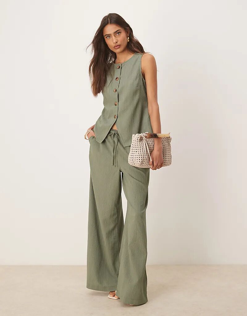 

Брюки-палаццо ASOS DESIGN с мятым кроем, оливкового цвета