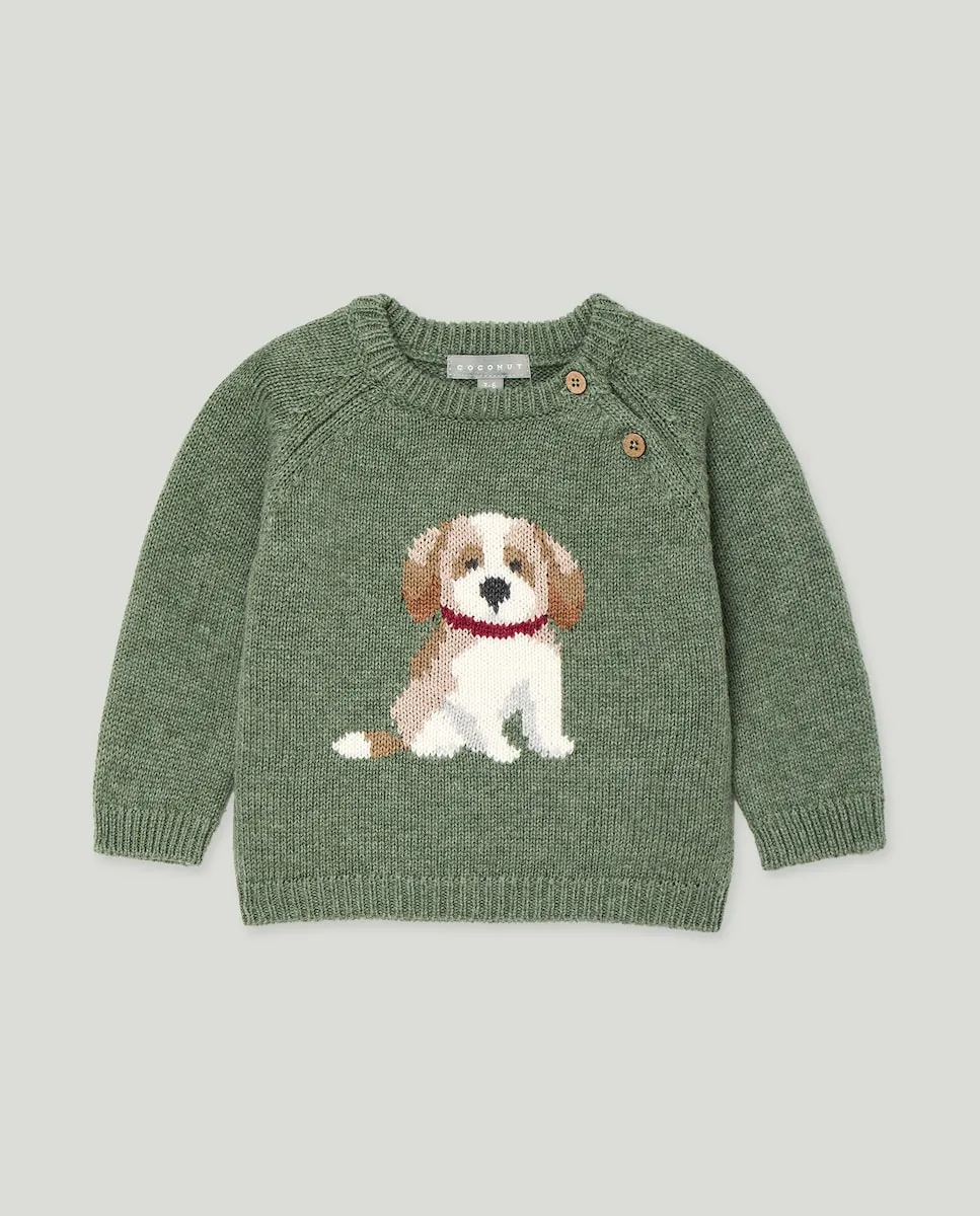 

Свитер с вырезом «лодочка» с интарсией в виде собаки сенбернар для малыша Coconut El Corte Inglés, хаки