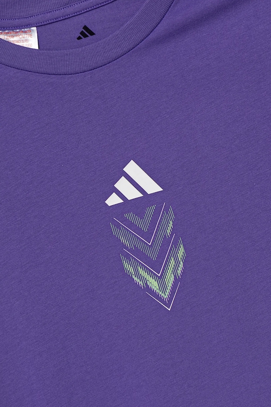 Детская хлопковая футболка Adidas Performance, фиолетовый — фото 3