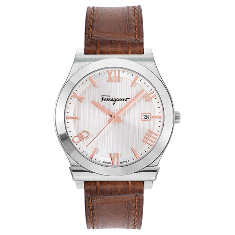 

Gancini Collection наручные часы кварцевый механизм кожаный ремешок 41 мм белый циферблат мужские часы Ferragamo, белый Dial