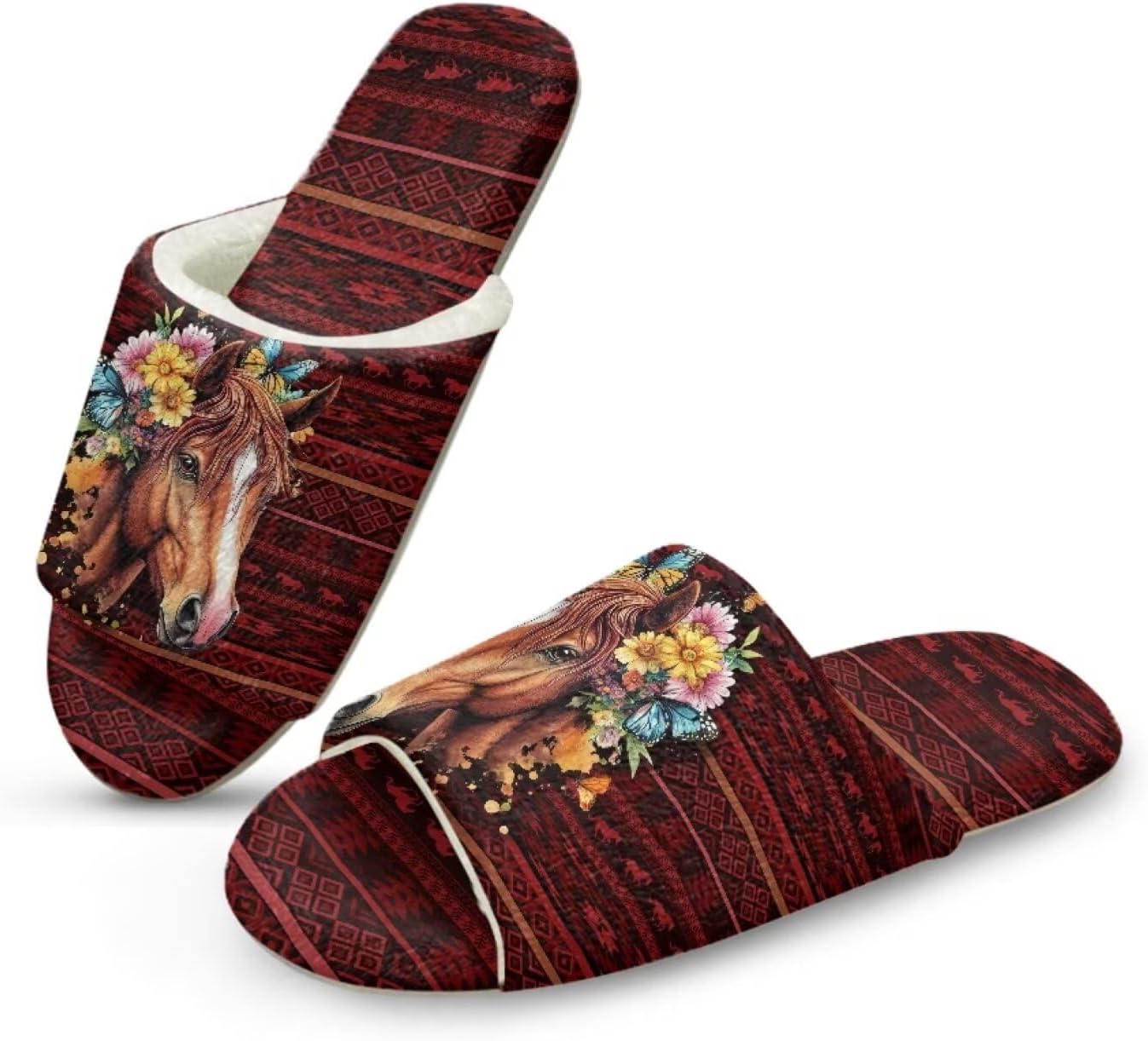 

Домашние тапочки Forchrinse для женщин и мужчин с открытым носком, гостевые тапочки, можно стирать, многоразовые, для спа и отеля, Aztec Horse Print