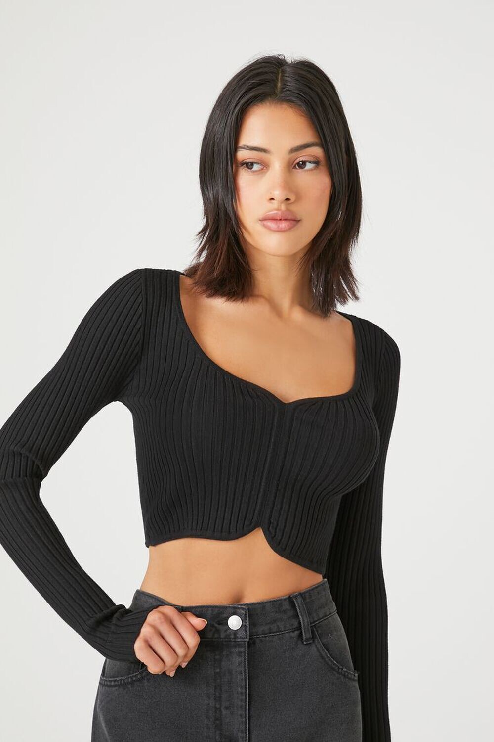 

Свитер в рубчик и вязаный укороченный топ Forever 21, черный