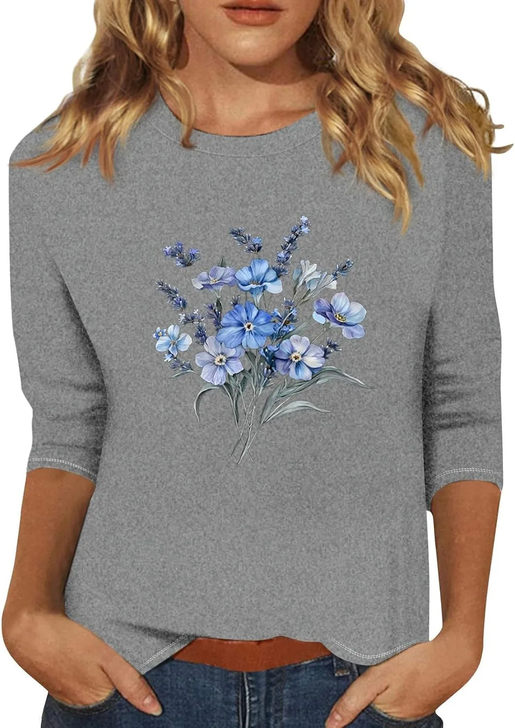 

Летний топ для женщин с графическим принтом, 3/4 рукава FQZWONG