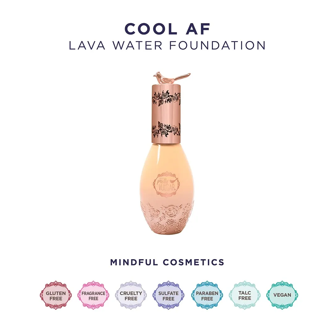 Pretty Vulgar Cool AF Lava Water Foundation, жидкий тональный крем с детокс-пудрой из древесного угля и увлажняющим маслом моринги, полное покрытие, матовый финиш, веганский, без глютена, без жестокости, 35 мл, Bare Bae — фото 4