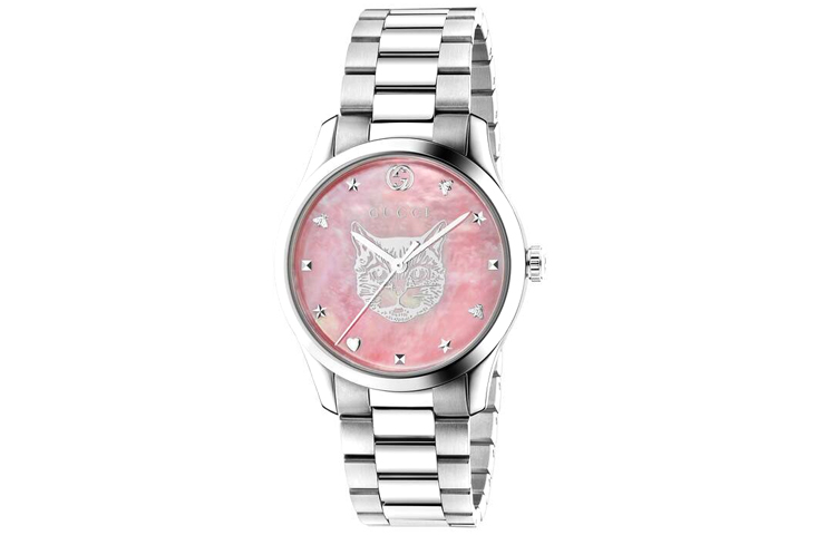 

Часы женские GUCCI G Timeless Collection с кварцевым механизмом, розовым циферблатом и браслетом из нержавеющей стали