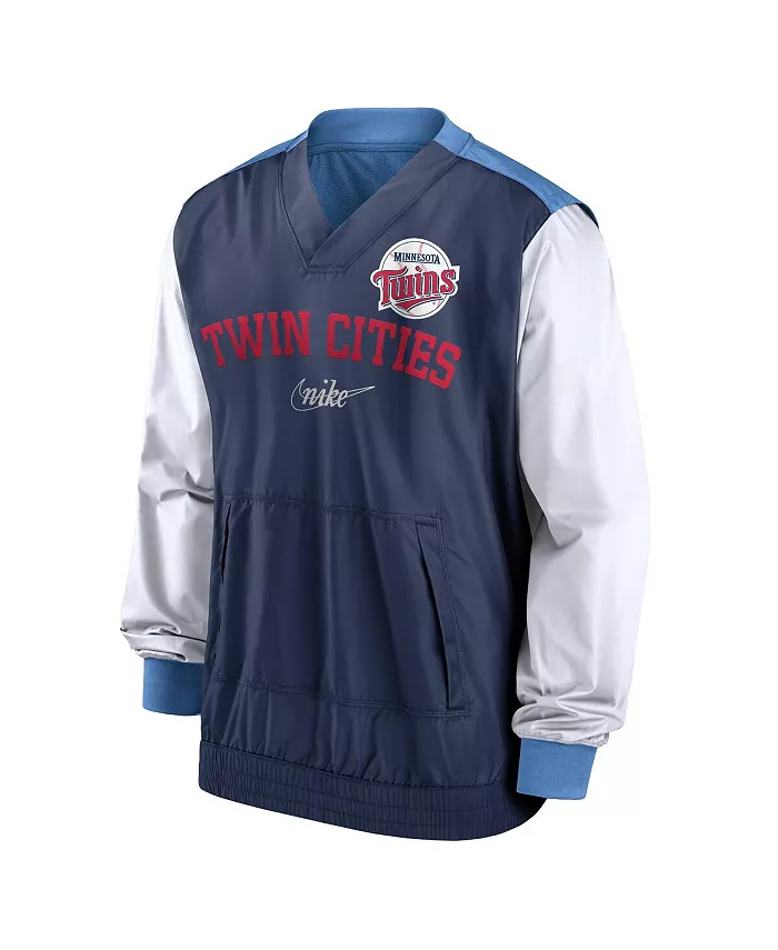 Мужская бело-голубая вязаная куртка с V-образным вырезом Minnesota Twins Rewind Warmup Nike — фото 2