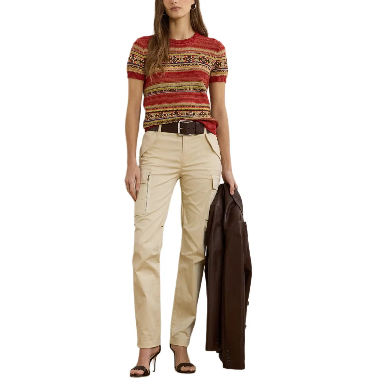 Lauren Ralph Lauren Geo stripe Short sleeve Sweater Polo Ralph Lauren, красный — фото 2