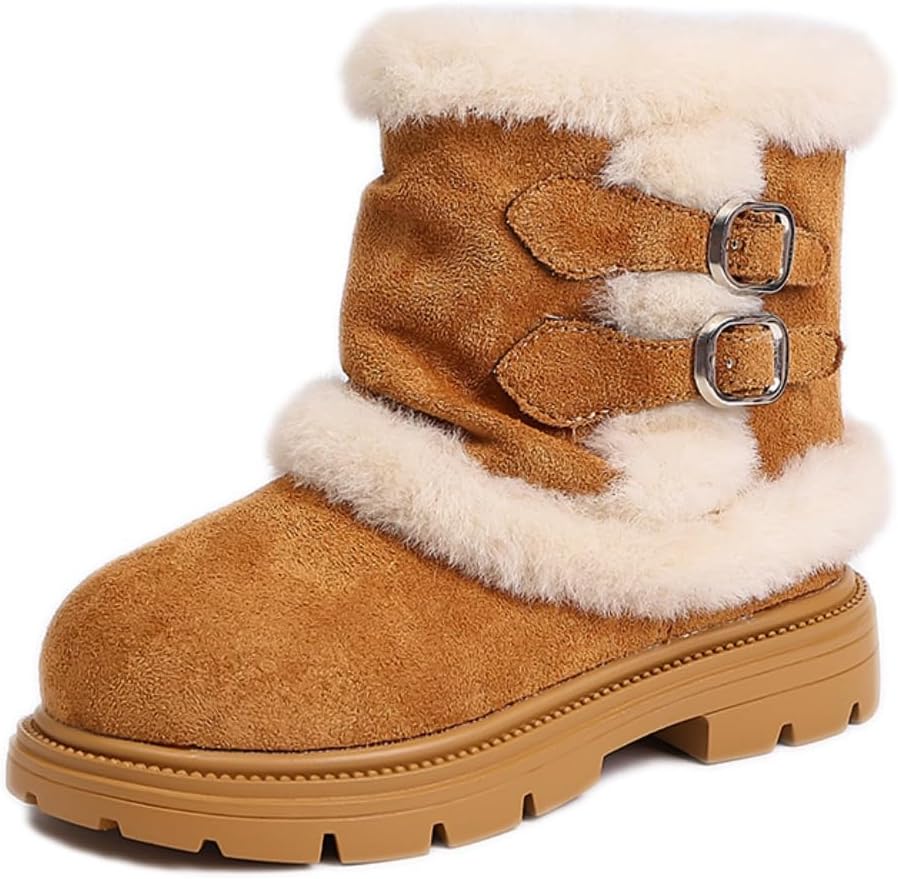 

Детские зимние плюшевые теплые сапоги с меховой подкладкой, замшевые сапоги до середины голени с боковой молнией XinYiQu, Brown