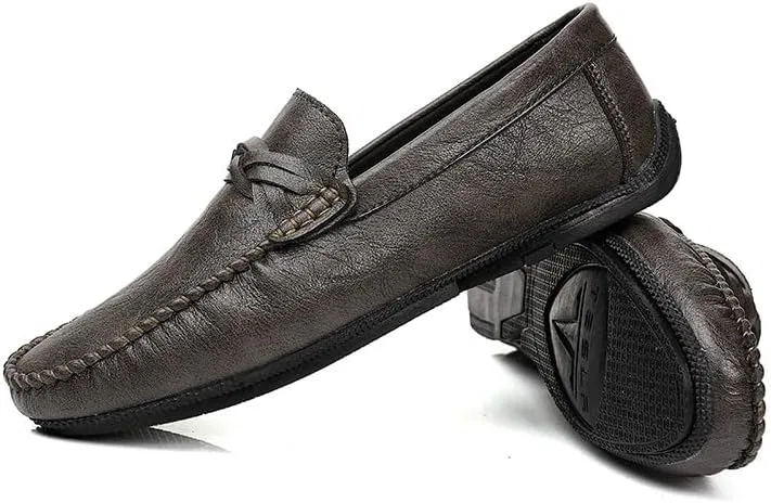 Лоферы кожаные Mens Loafers Shoe, серый SayfuR — фото 4