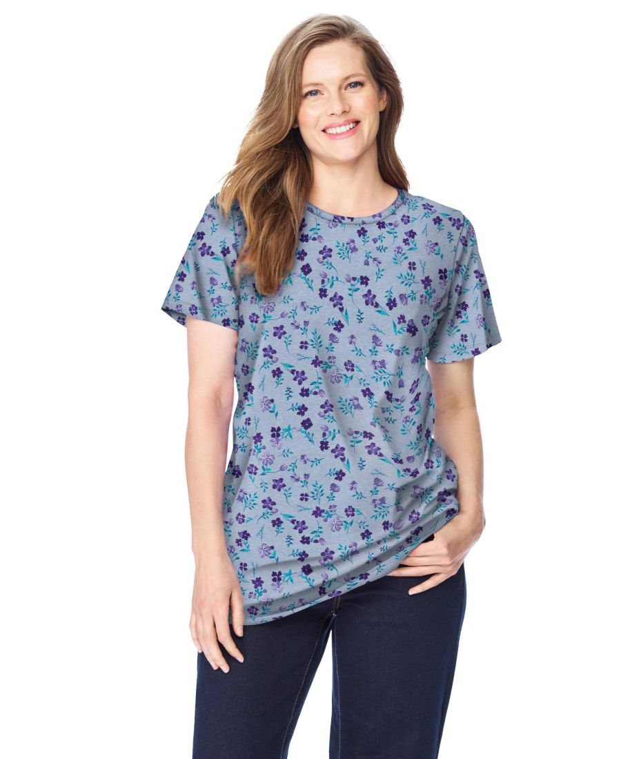 

Женская футболка Within Tops & Tees с коротким рукавом и круглым вырезом, с принтом Woman Within, Heather grey pretty floral, Серый, Женская футболка Within Tops & Tees с коротким рукавом и круглым вырезом, с принтом Woman Within, Heather grey pretty flor