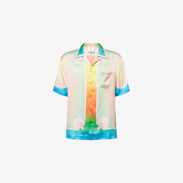 

Рубашка шелковая Casablanca Lucid Dreams с кубинским воротником, синий / бежевый