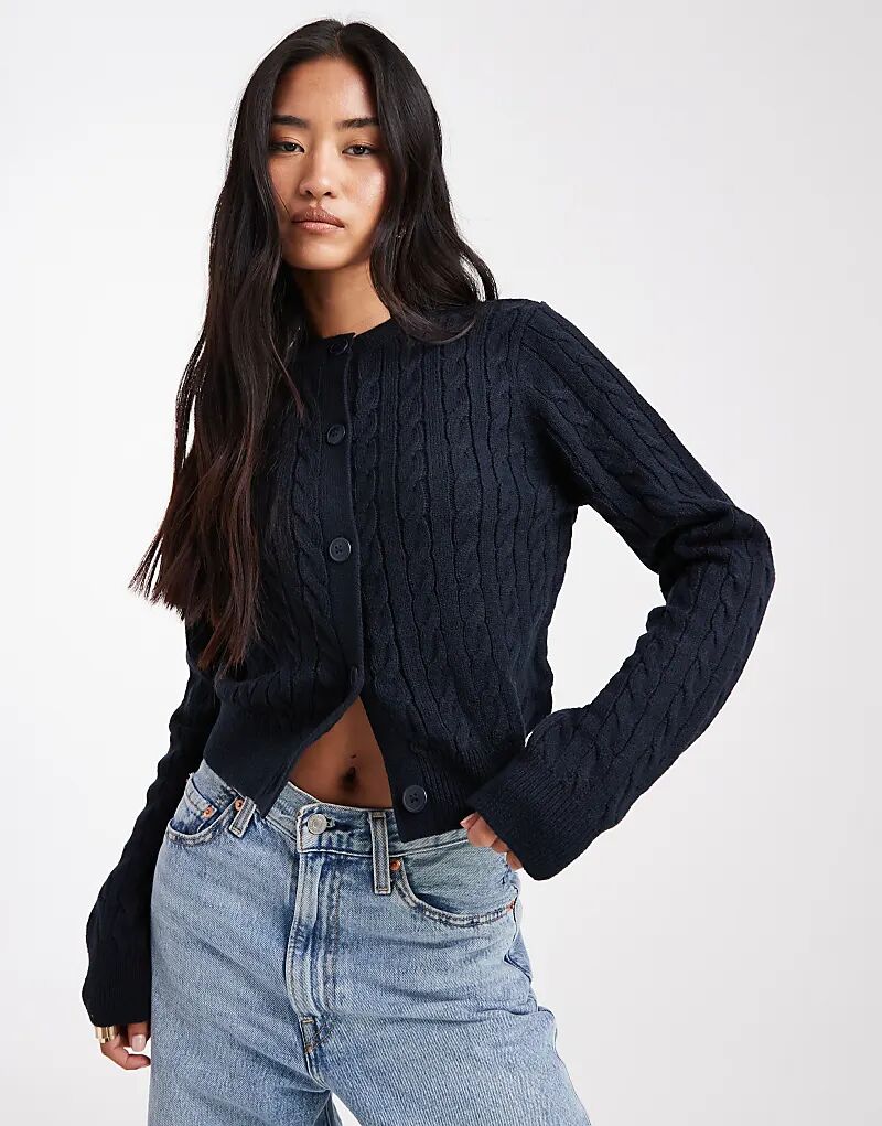 

Кардиган Miss Selfridge с круглым вырезом, вязаный косами, темно-синего цвета