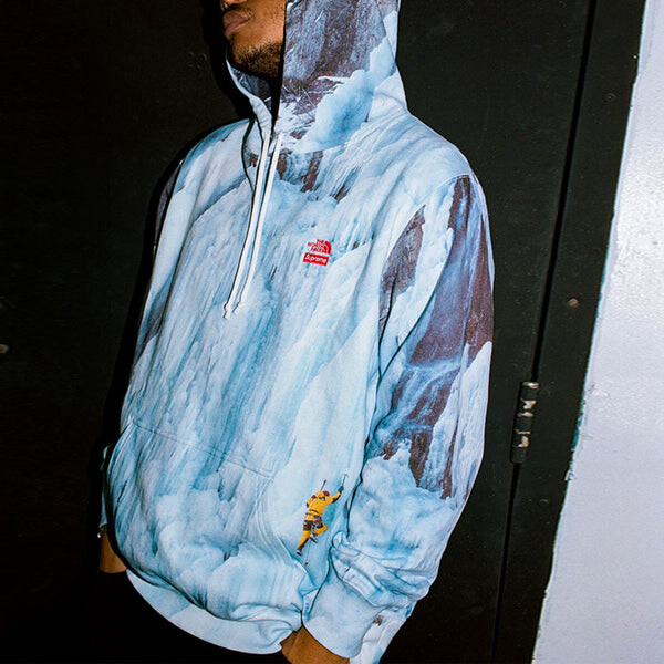 Толстовка Supreme SS21 Week 5 Supreme x The North Face Ice Climb Hooded Sweatshirt, синий — фото 3