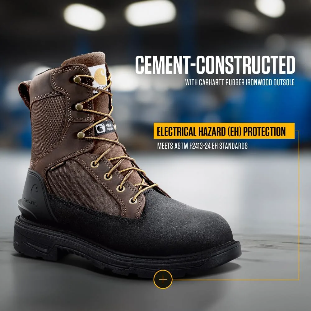 

Мужские рабочие ботинки Carhartt Ironwood с водонепроницаемой и утепленной защитной ноской - 8-дюймовый усиленный кожаный верх и ткань Carstrong, с противоскользящей подошвой Name ‎Carhartt, коричневый/черный