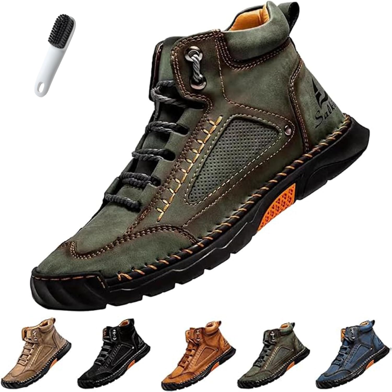 

Мужские ботинки, ручной работы из кожи, удобные водонепроницаемые ботинки с поддержкой свода для походов и трекинга на открытом воздухе Biliker, зеленый