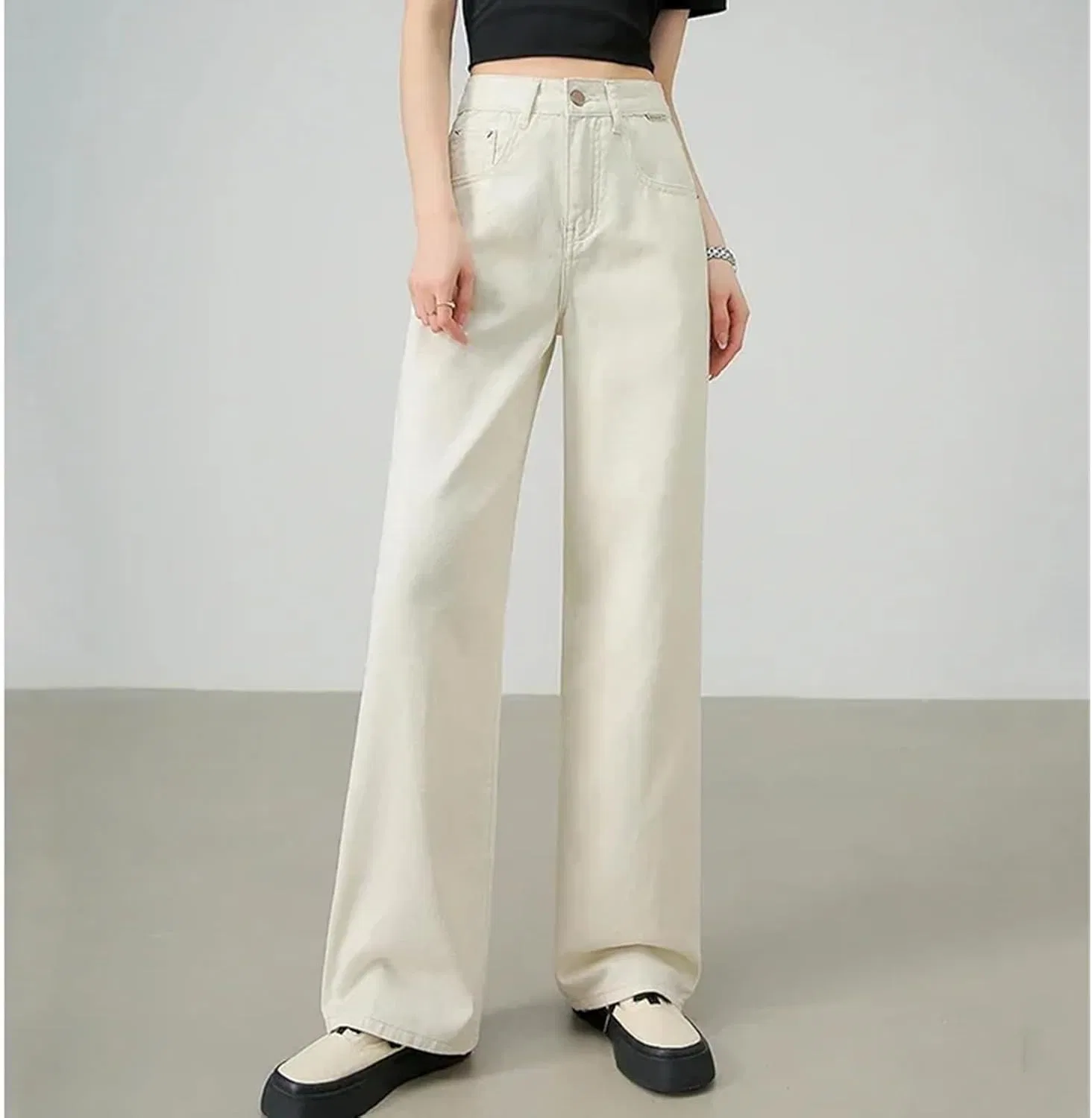 Джинсы свободные Baggy Denim Jeans, бежевые — фото 2