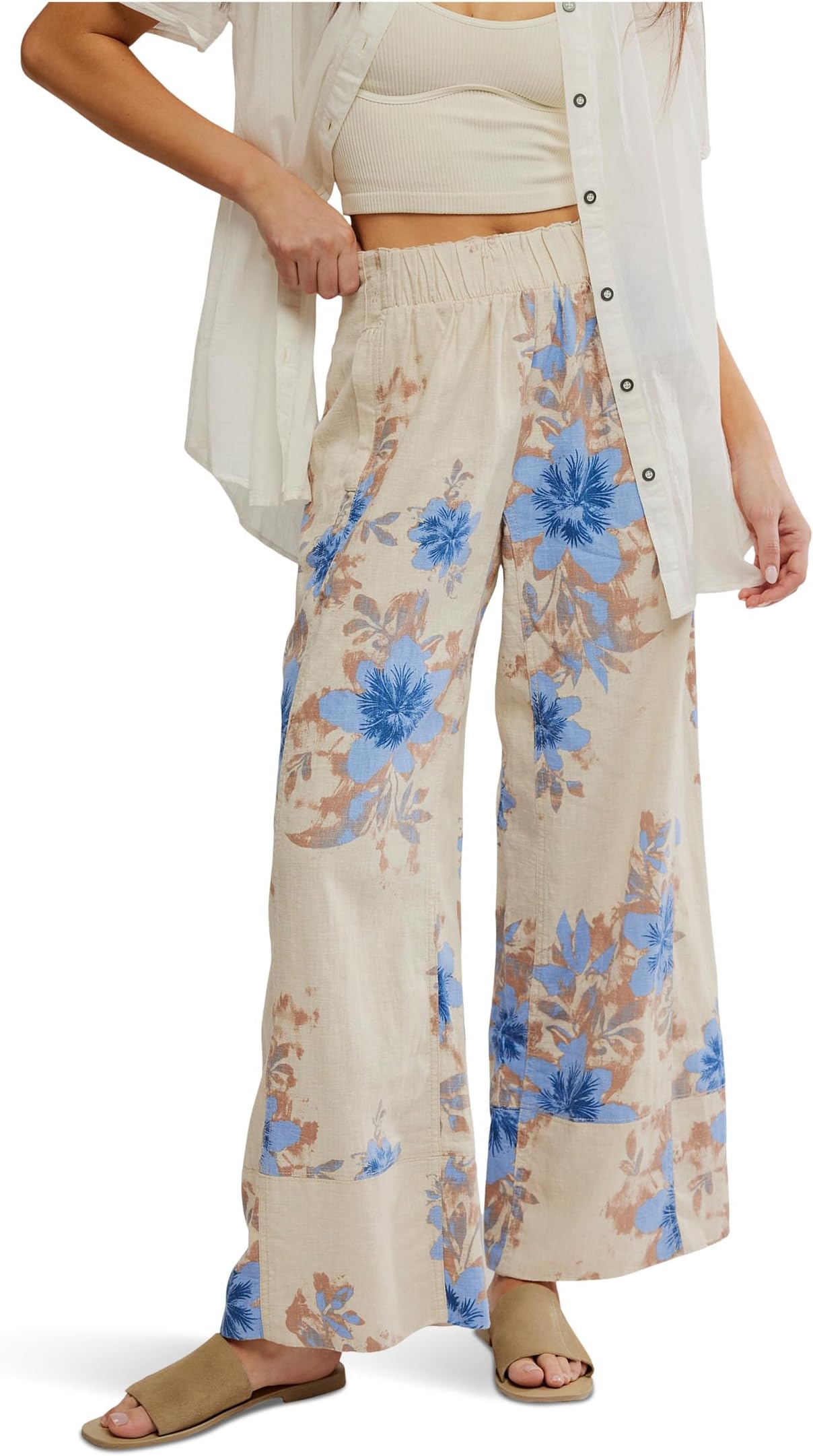 

Брюки Free People Days End Printed Linen Pu, цвет Ivory Combo/Floral