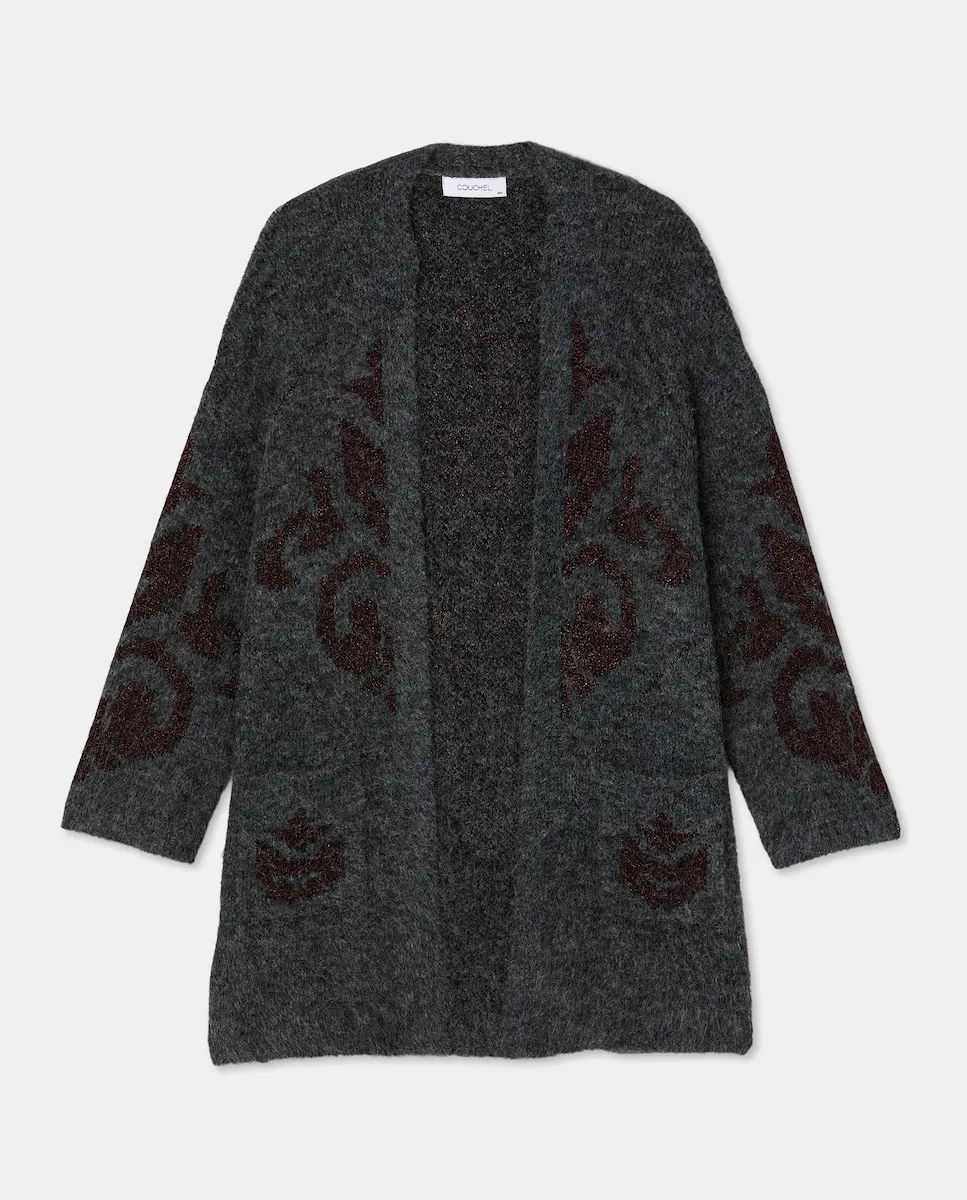 

Кардиган с жаккардовым узором в контрастных тонах Couchel, светло-серый