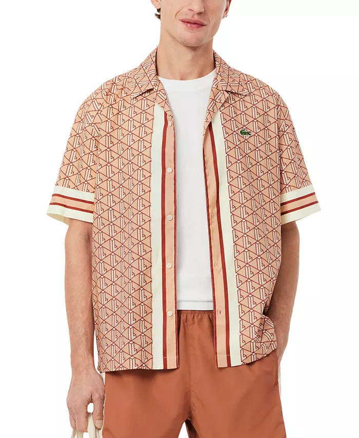 

Мужская рубашка в полоску с геометрическим узором Lacoste, коричневый