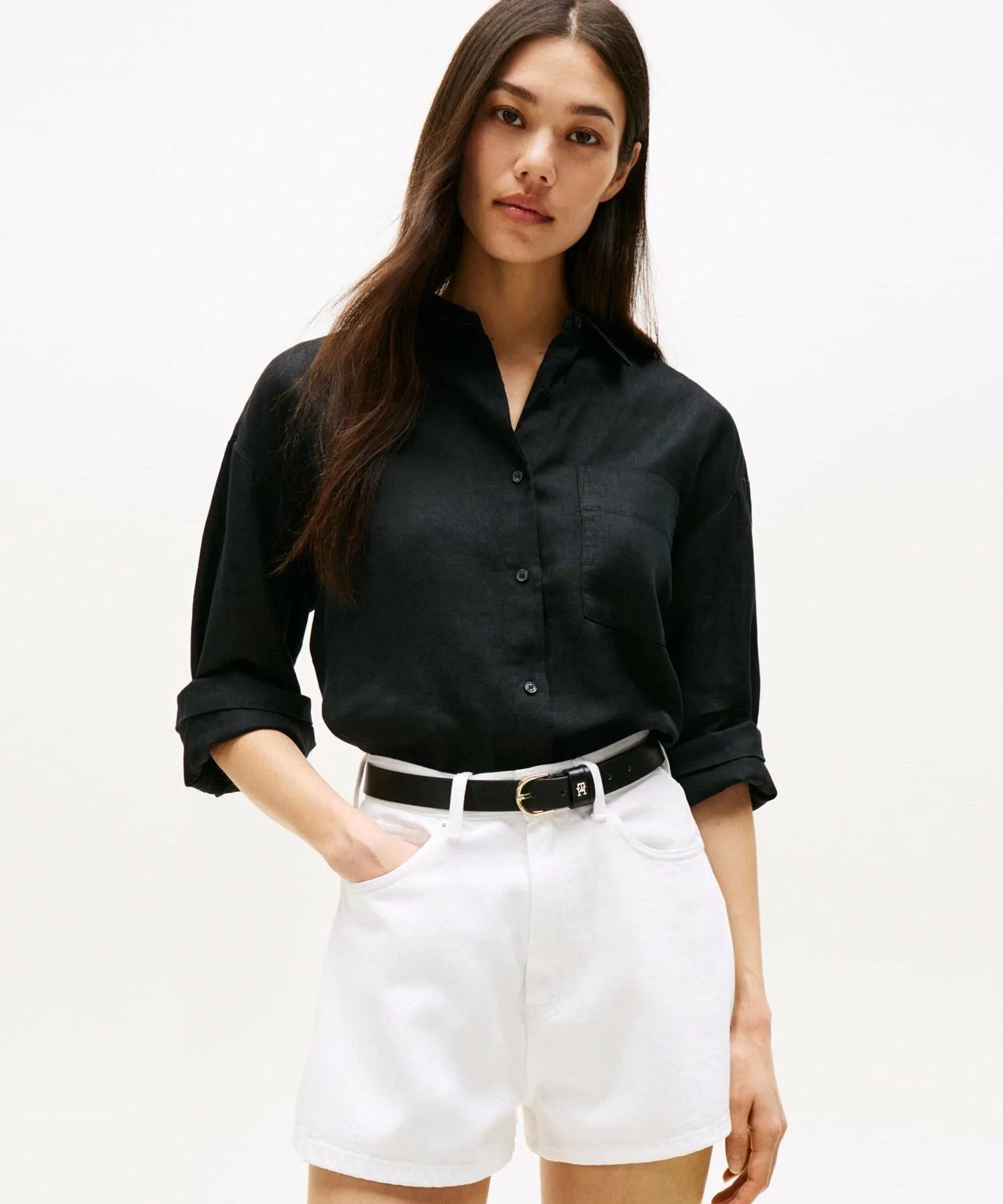 Свободная льняная рубашка TOMMY HILFIGER, Black BDS