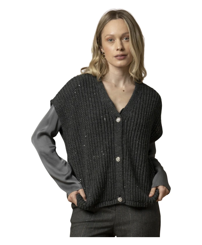 

Блестящий свитер без рукавов с V-образным вырезом Kocca, серый