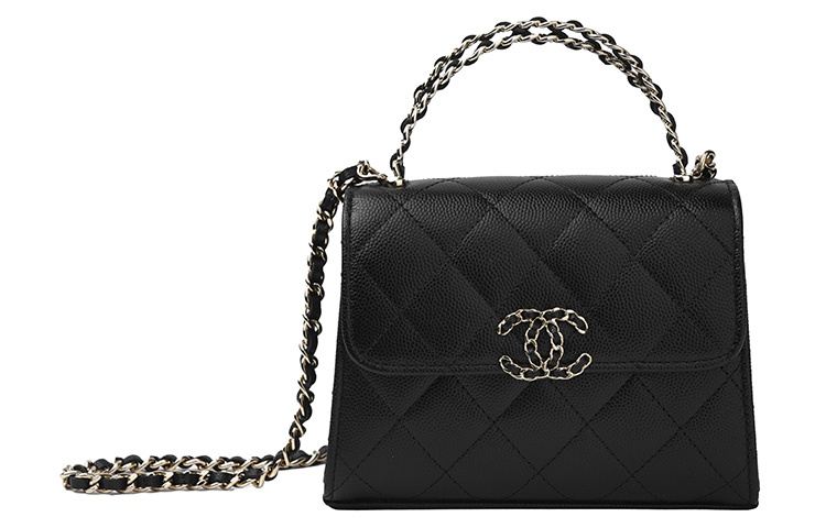

CHANEL Сумка через плечо из зерненой кожи коровы с клапаном, черная, модель Women's Black