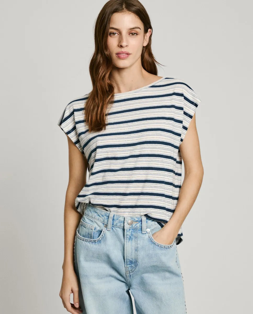

Женская футболка с короткими рукавами и полосатым принтом Pepe Jeans, синий