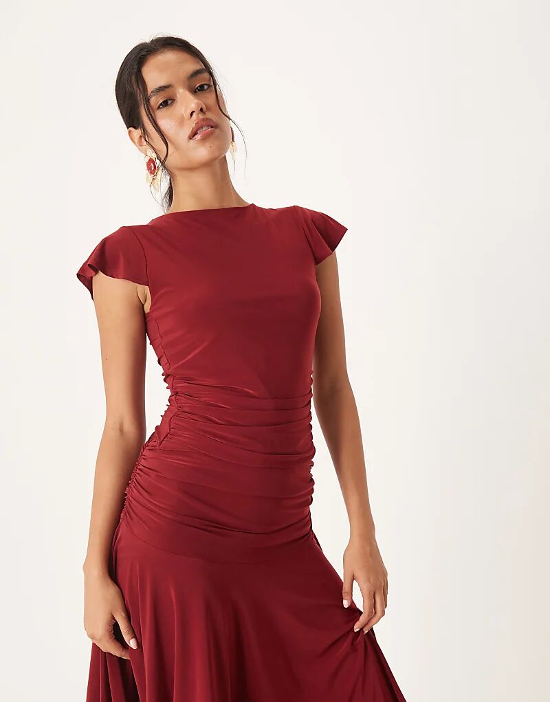 

Свободный топ ASOS DESIGN с короткими рукавами и сборкой под грудью бордового цвета