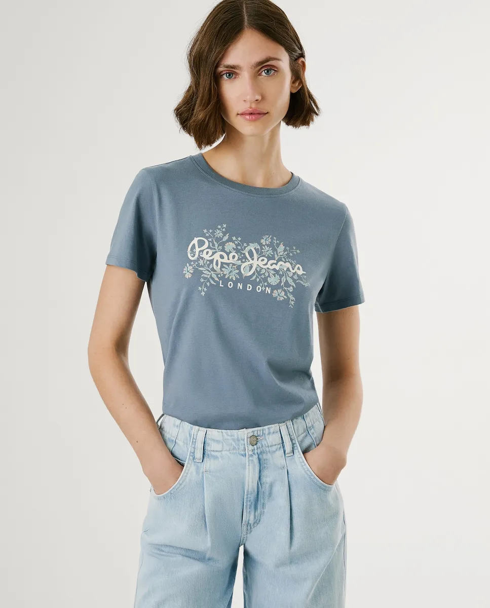 

Женская футболка с коротким рукавом и цветочным принтом Pepe Jeans, синий