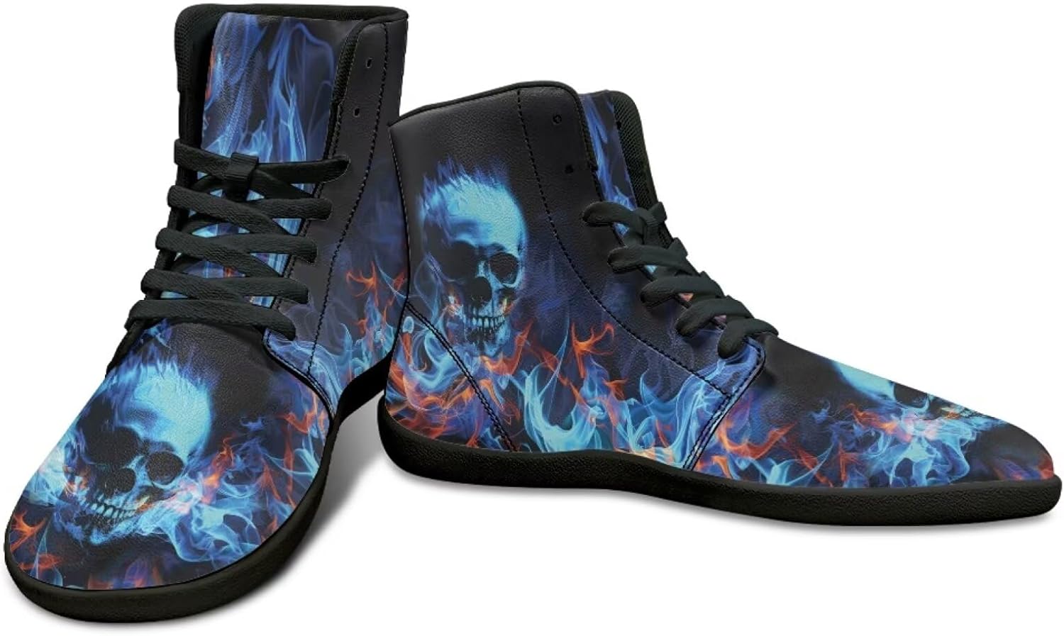 

Высокие кроссовки с черепом- кроссовки без перепада высоты, противоскользящие, для бега, тренажерного зала, заземленная обувь для мужчин Watdotory, Flame Gothic Skull Print