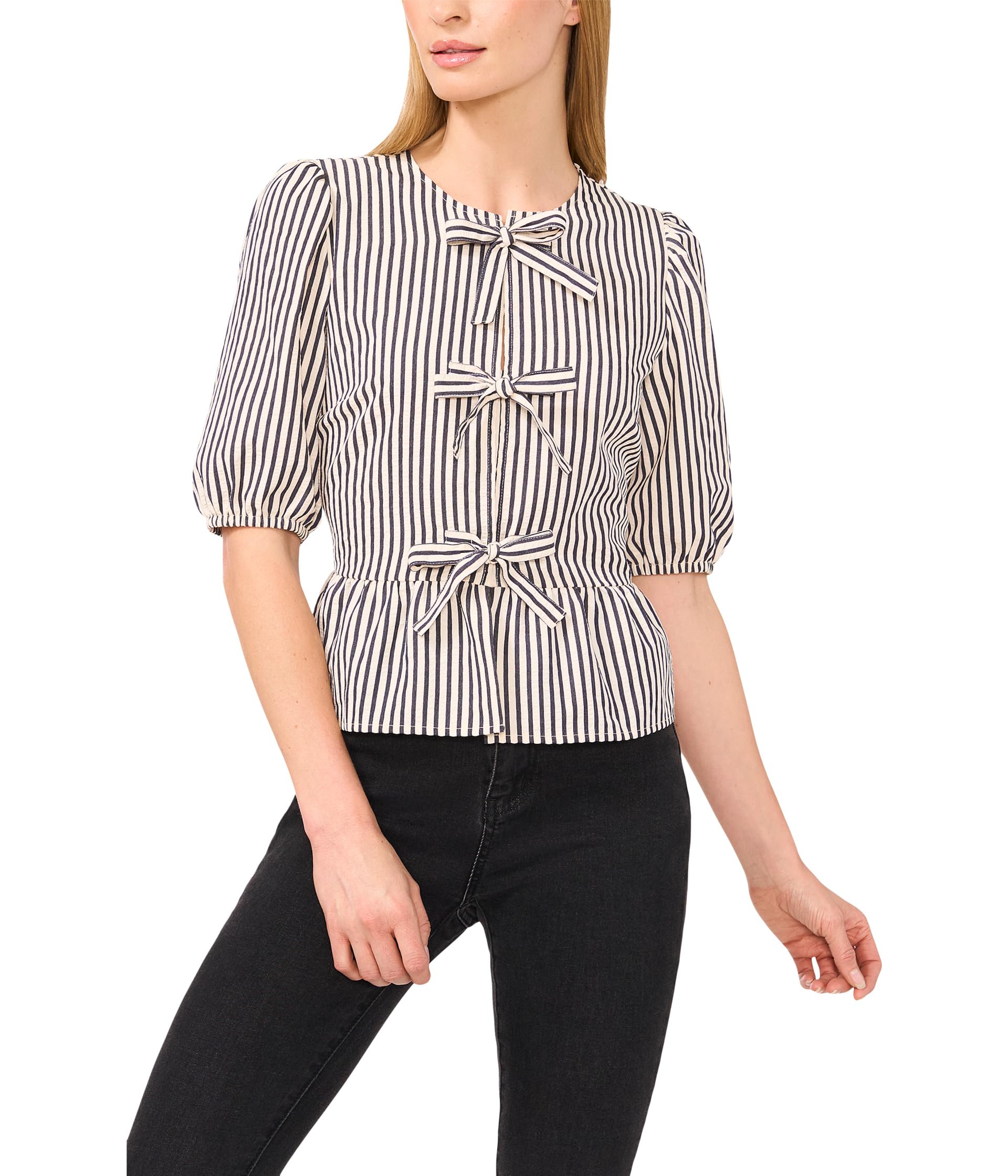 

Топ CeCe Short Sleeve Bow Front Peplum Top, Classic Navy