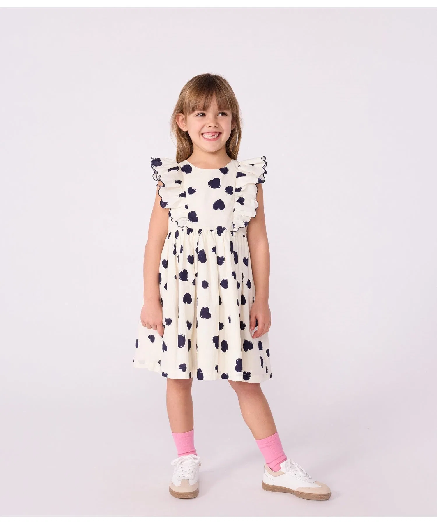 Детское платье PETIT BATEAU белое с синим в сердечко