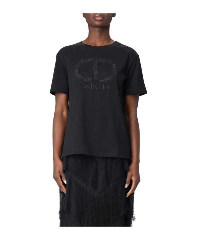 

Черная женская футболка с логотипом Twinset, черный