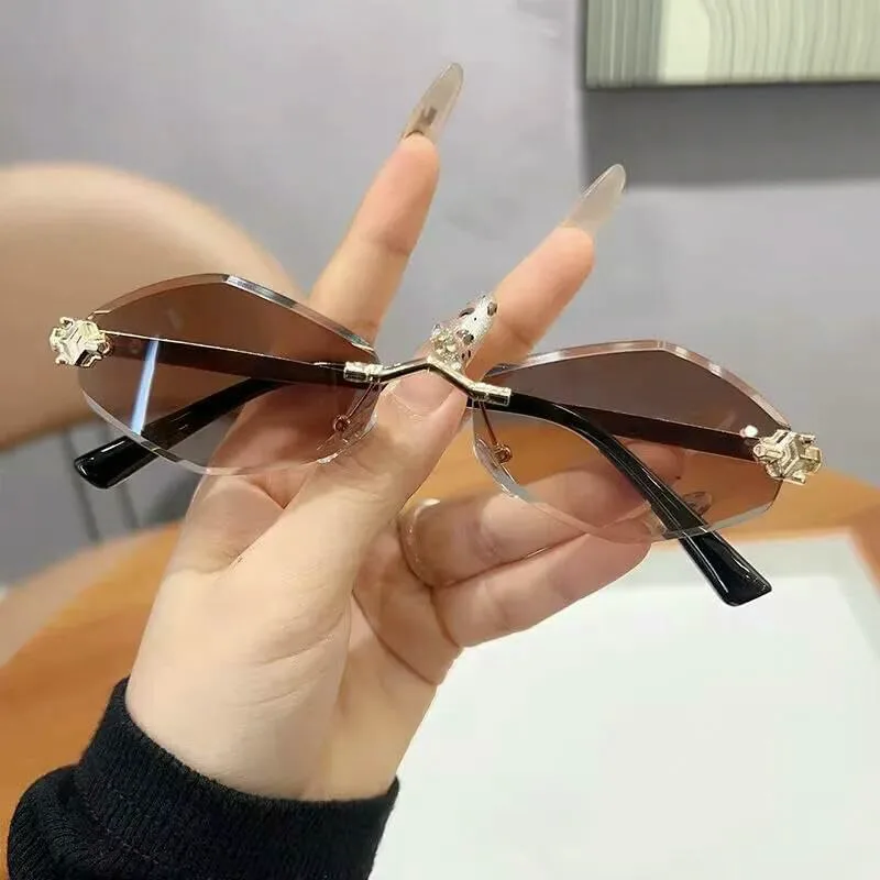 

Солнцезащитные очки без оправы, ромбовидной формы, женские солнцезащитные очки, универсальные классические очки с защитой от УФ-излучения UV400 DMMWCX, Black