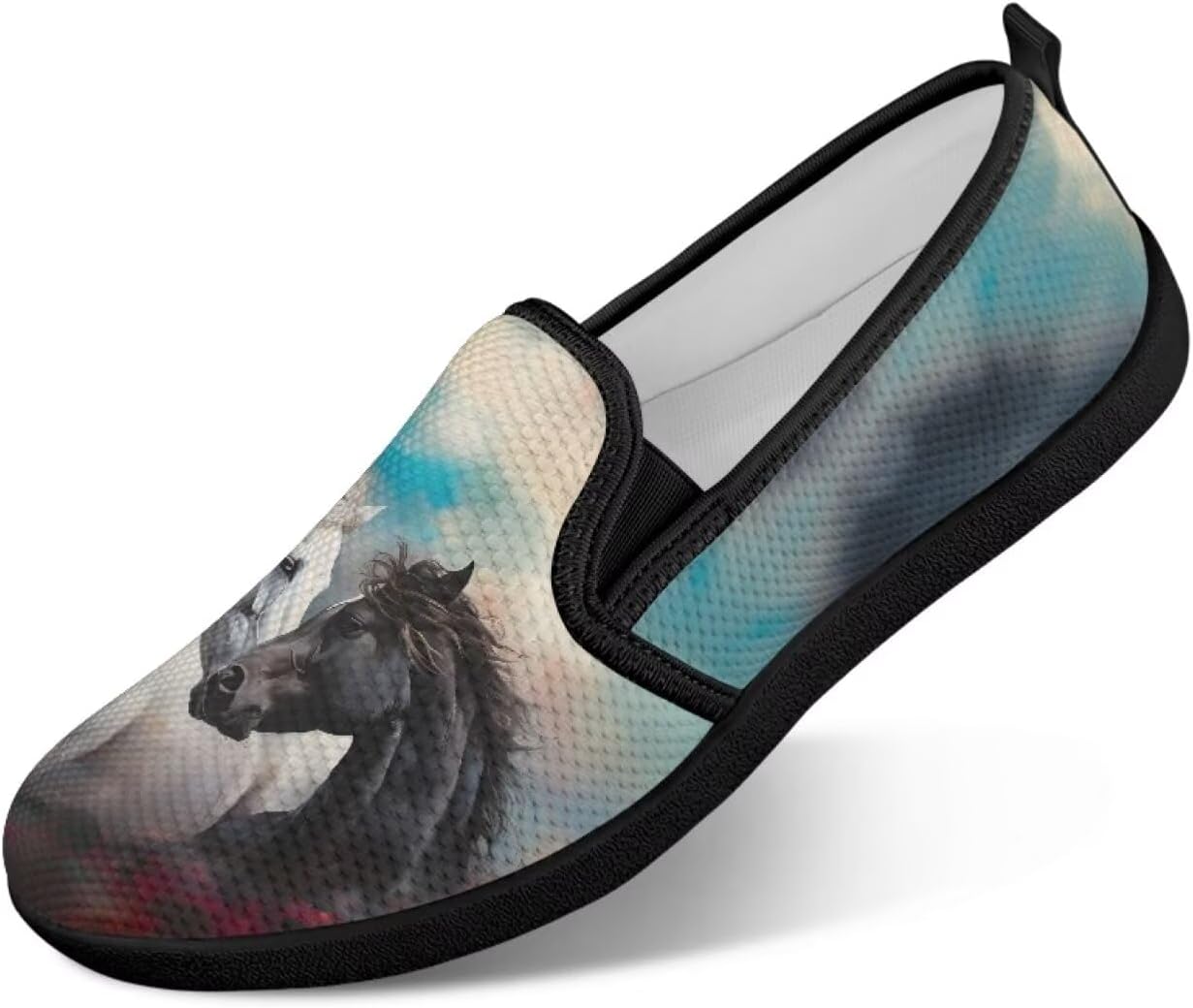 

Мужские прогулочные кроссовки без шнурков, удобные, модные, повседневные кроссовки, дышащая сетка, для фитнеса и тренировок, легкие, размеры США 4-9 Twousenru, Horses Painting