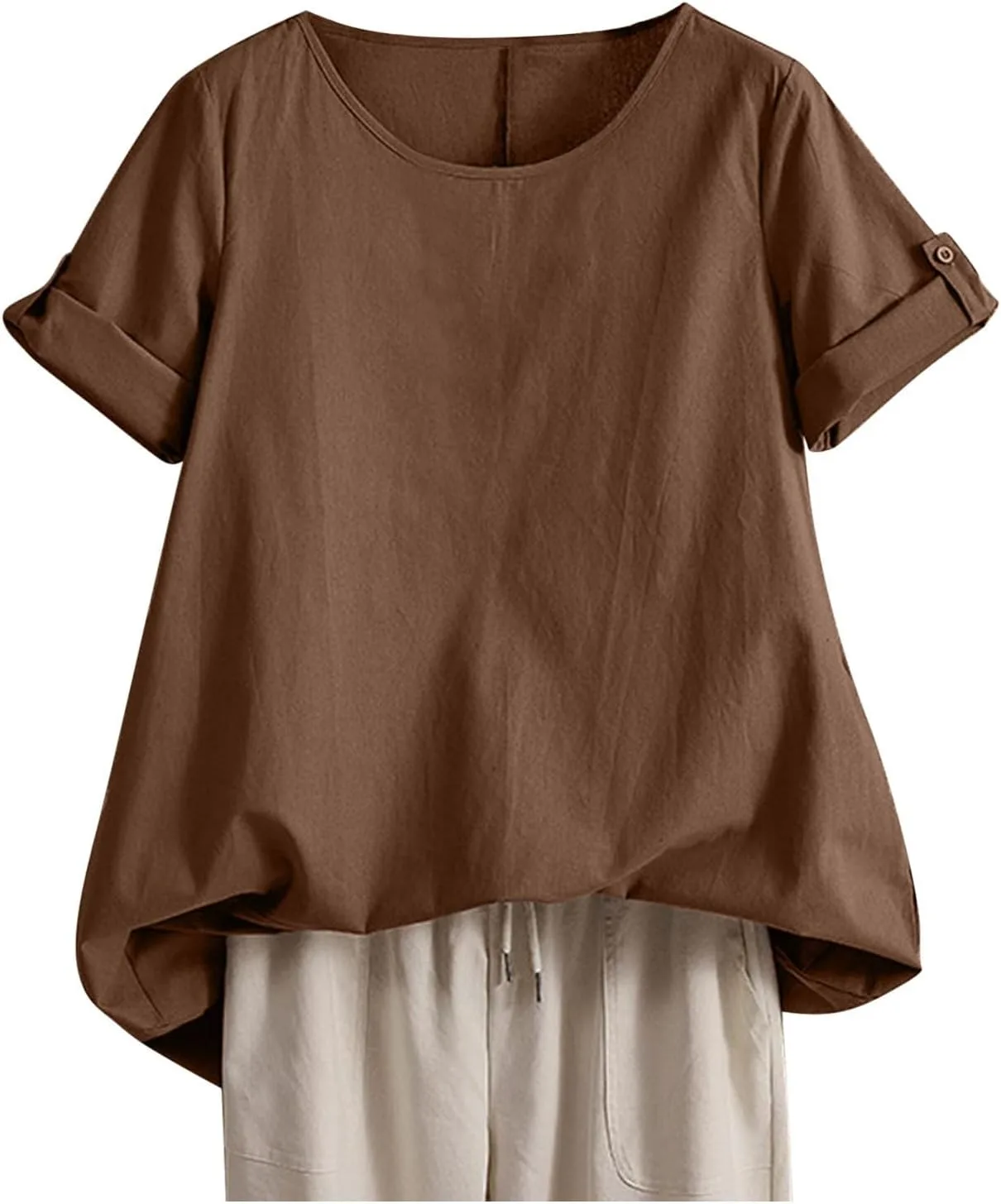 

Женская футболка с круглым вырезом и короткими рукавами, свободного кроя, однотонная, из хлопка и льна, для летнего casual-образа AKTCVVJ