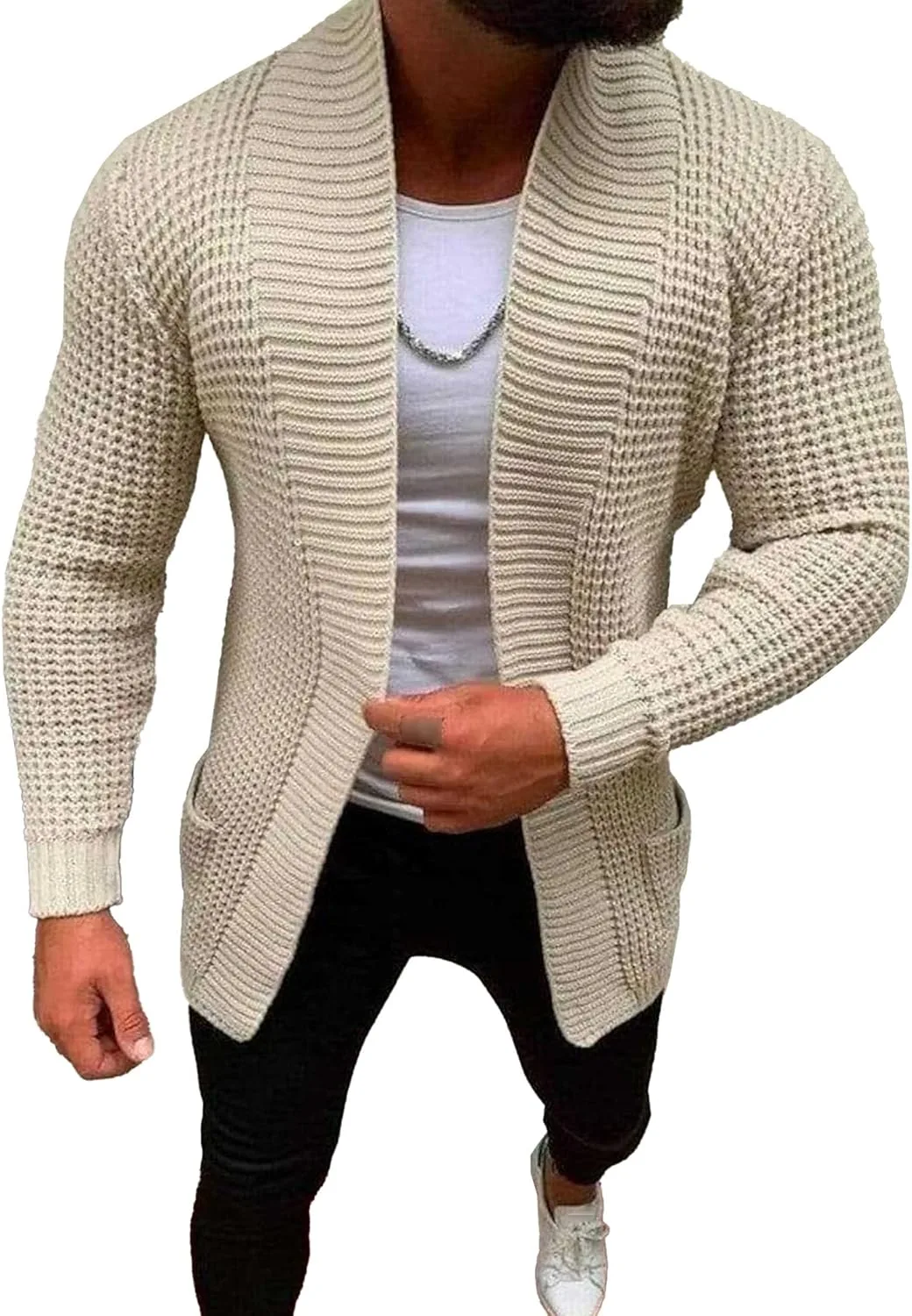 Мужской кардиган открытый, оверсайз, slim fit, вязаный