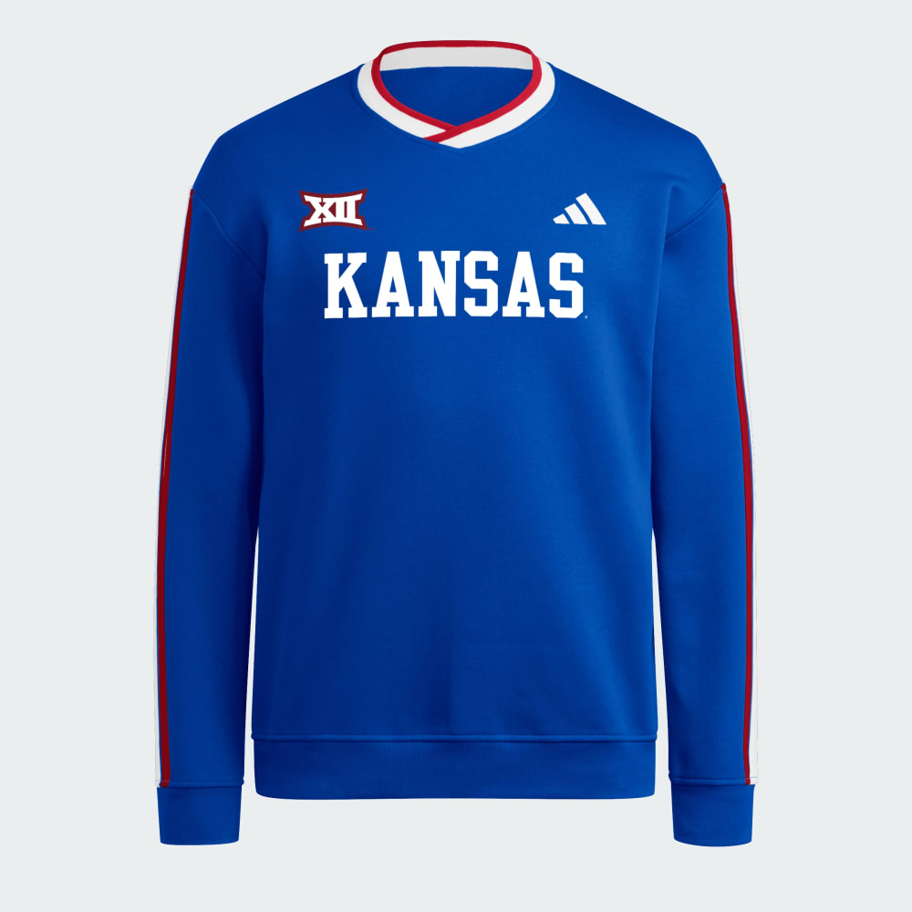 

Толстовка Adidas Kansas Jayhawks 3-Stripes Fleece Jersey Crew, цвет Royal Blue/White