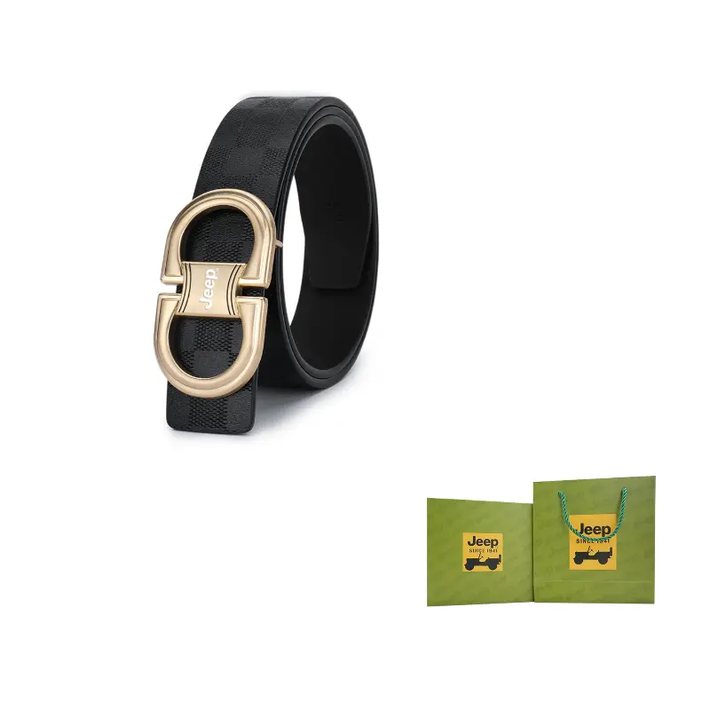 

Мужской ремень из коровьей кожи с цинковым сплавом, 35 см Jeep, champagne золото+checkerboard