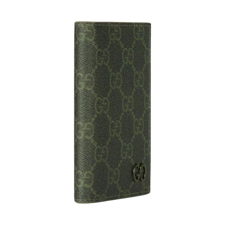 GUCCI Кошелек GG Monogram из прорезиненной ткани мужской лесной зеленый — фото 2