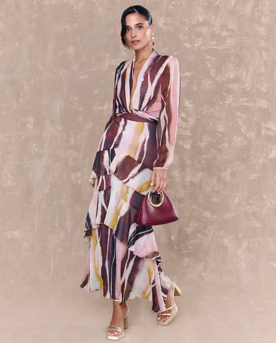 

Миди-юбка свободного кроя с принтом и высокой талией MIPHAI, мультиколор