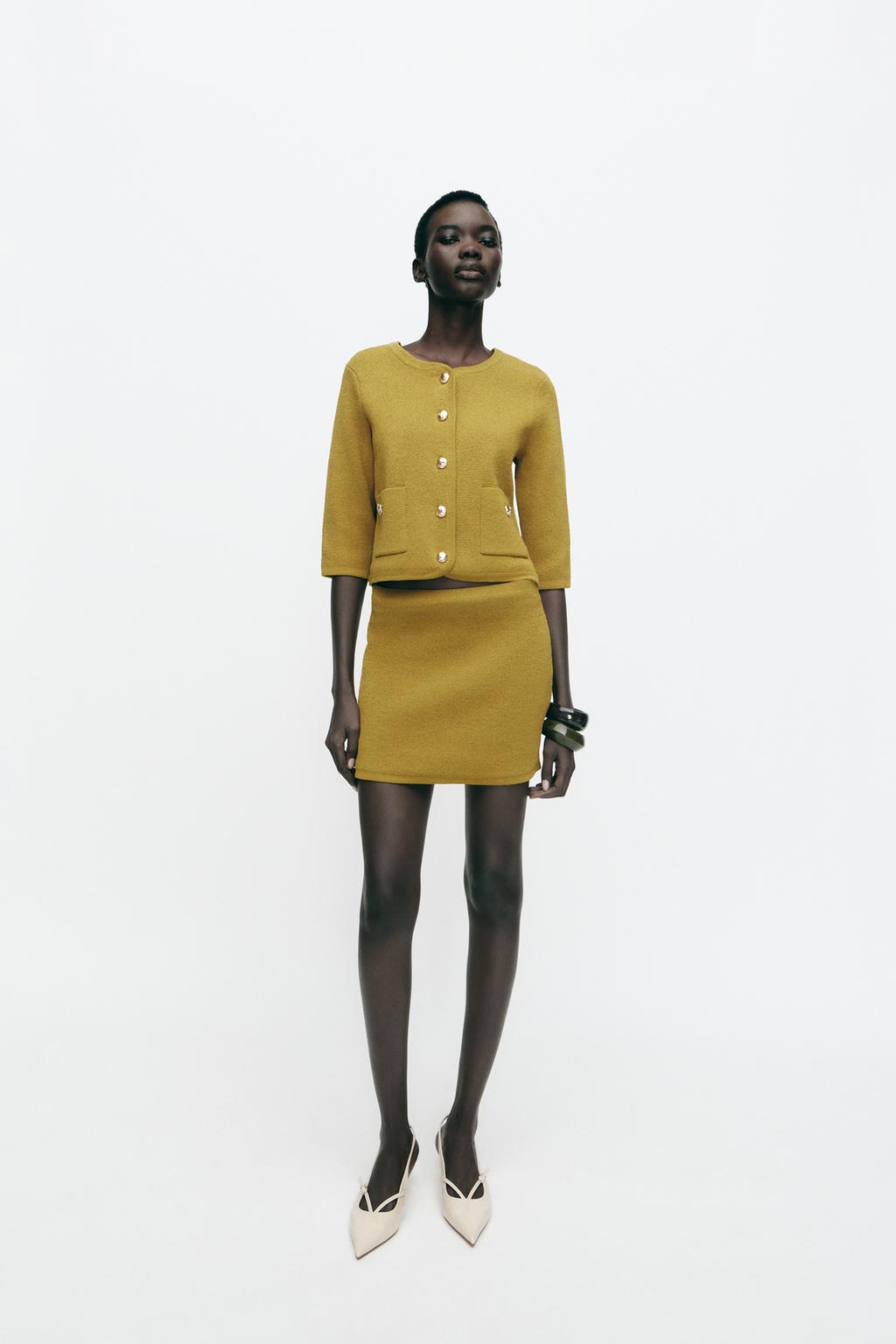 

Мини-юбка из однотонного трикотажа ZARA, цвет Pistachio