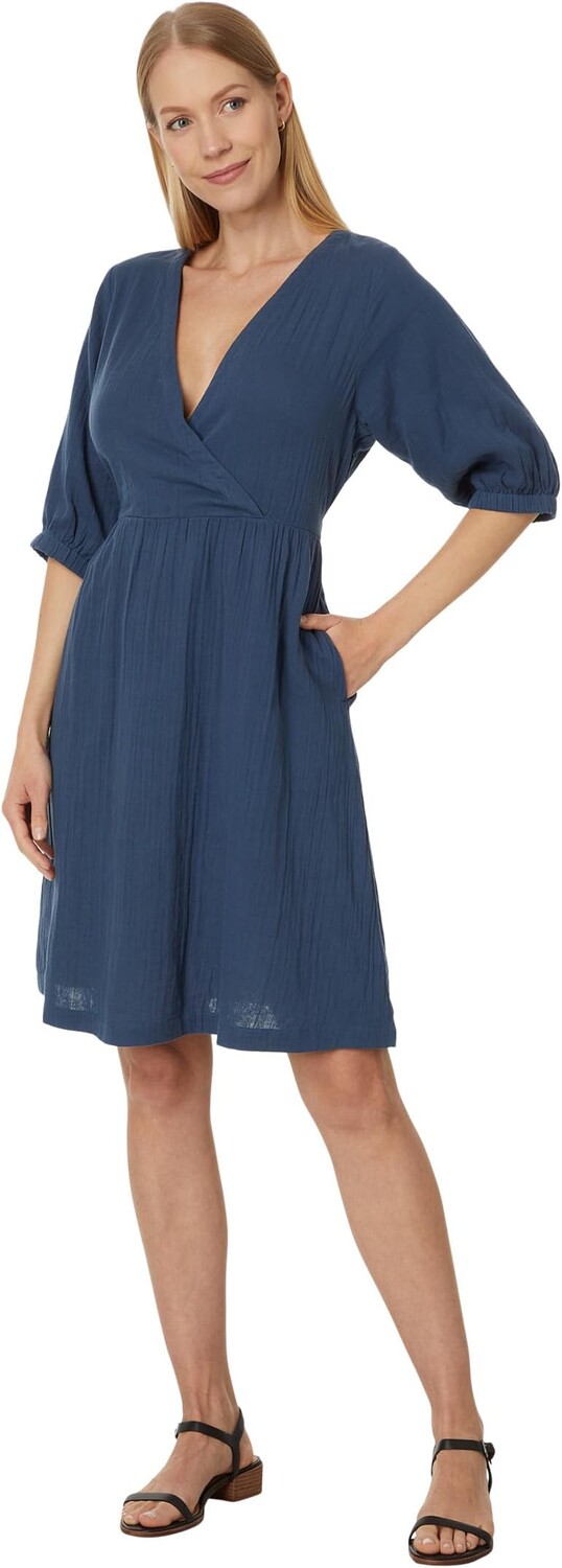 

Платье PACT Coastal Double Gauze Surplice Dress, цвет French Navy